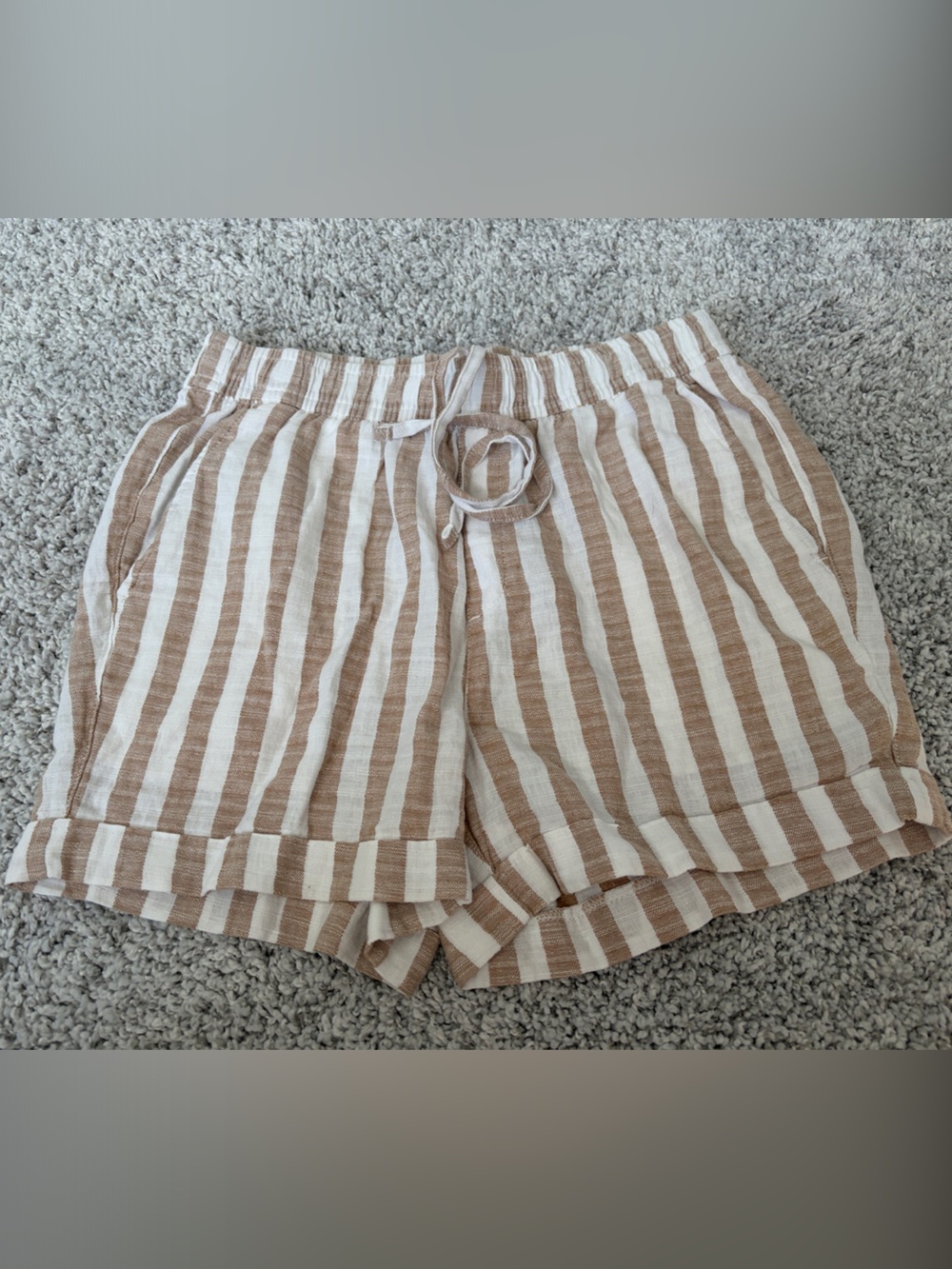 Old Navy Beige and White Striped Linen-Blend Women's Shorts